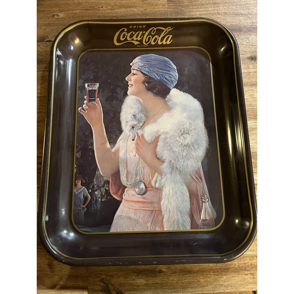Vintage Coca Cola Advertisement 1970s Repro Flapper Square Serving Metal Tray